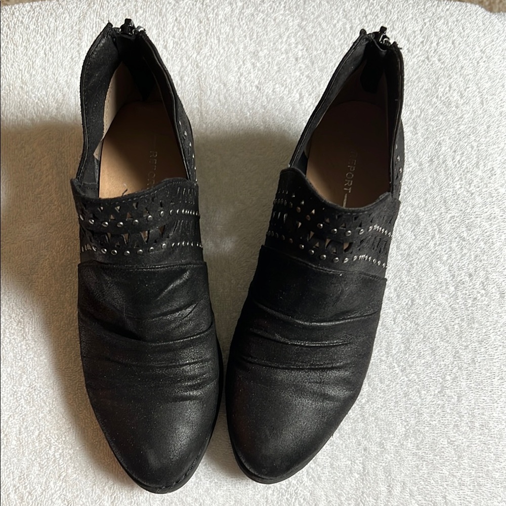 Report Black Ankle Boots with Perforated Detailing